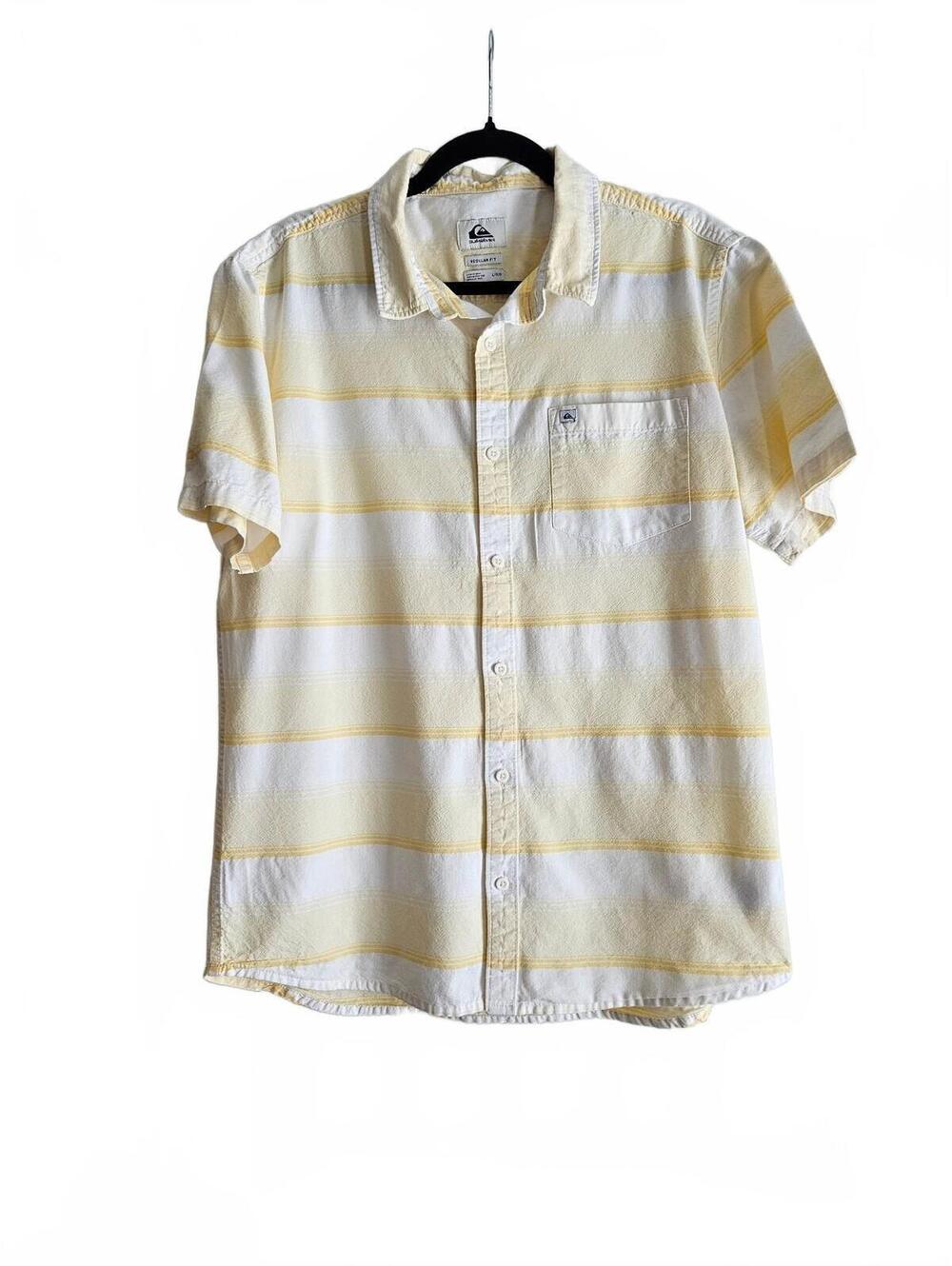 Quiksilver Hozza Woven Men's Short Sleeve Button-Up Yellow Striped Shirt-Size L